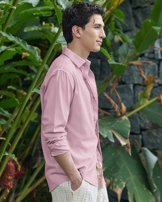 ZLIFORNIA Premium Blush Pink Linen Cotton Casual Shirt