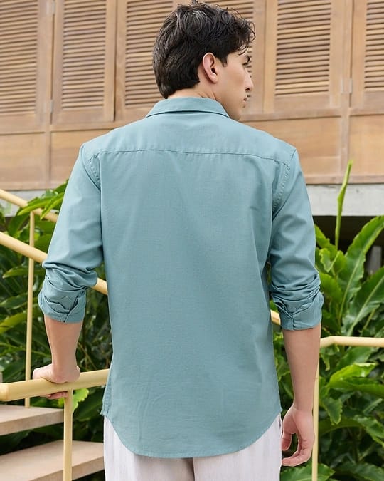 ZLIFORNIA Premium Sky Blue Linen Cotton Casual Shirt