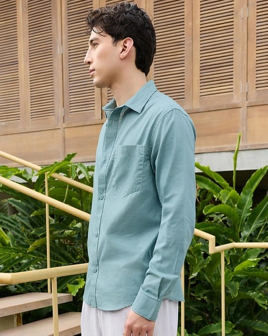 ZLIFORNIA Premium Sky Blue Linen Cotton Casual Shirt
