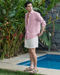 ZLIFORNIA Premium Blush Pink Linen Cotton Casual Shirt
