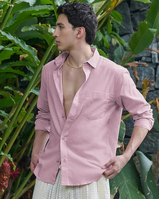 ZLIFORNIA Premium Blush Pink Linen Cotton Casual Shirt