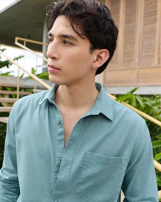 ZLIFORNIA Premium Sky Blue Linen Cotton Casual Shirt